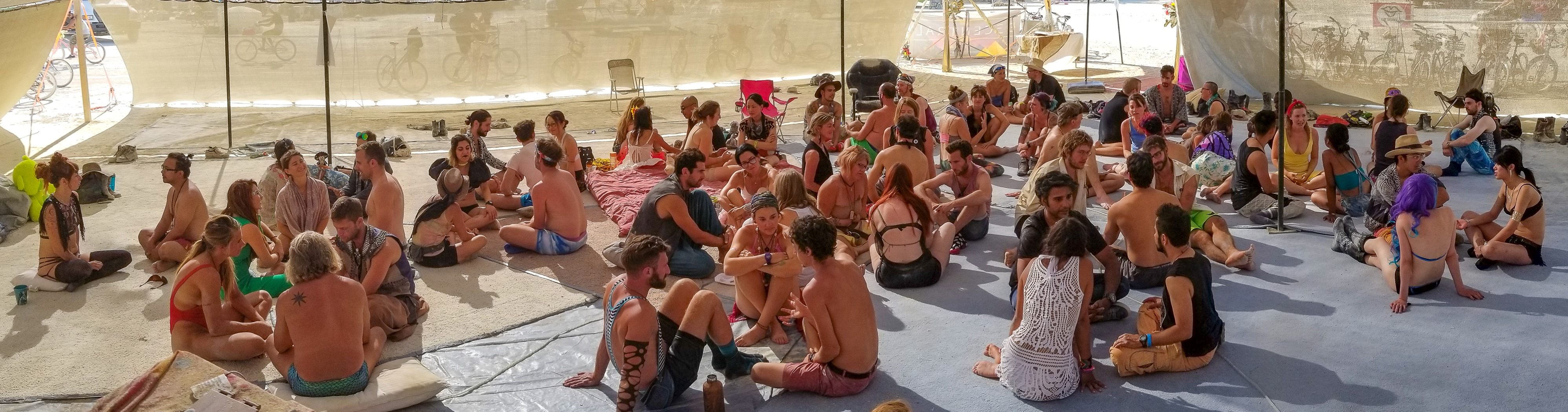Authentic Relating in the Alps shade structure at Burning Man 2022 Authentic Relating in the Alps shade structure